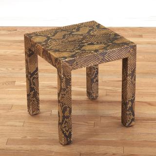 Appraisal: Karl Springer style lacquered snakeskin table Karl Springer style lacquered