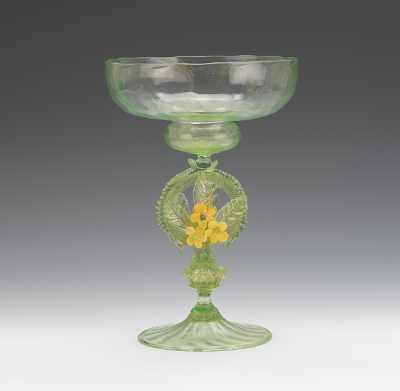 Appraisal: Venetian Glass Compote Clear green glass with gold flakes town