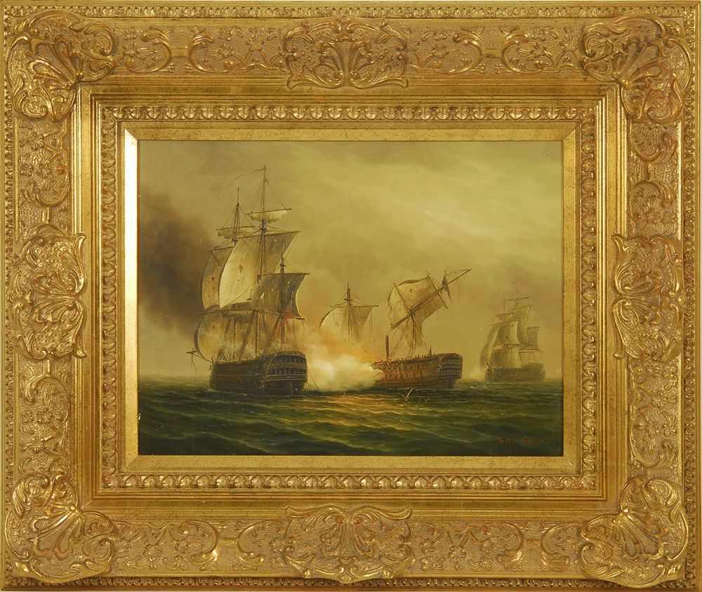 Appraisal: JAMES HARDYEnglish ContemporaryNaval battle Signed lower right James Hardy Oil