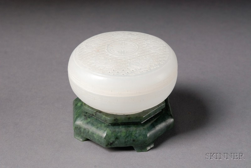 Appraisal: Jade Pomander China th century pale green stone carved and