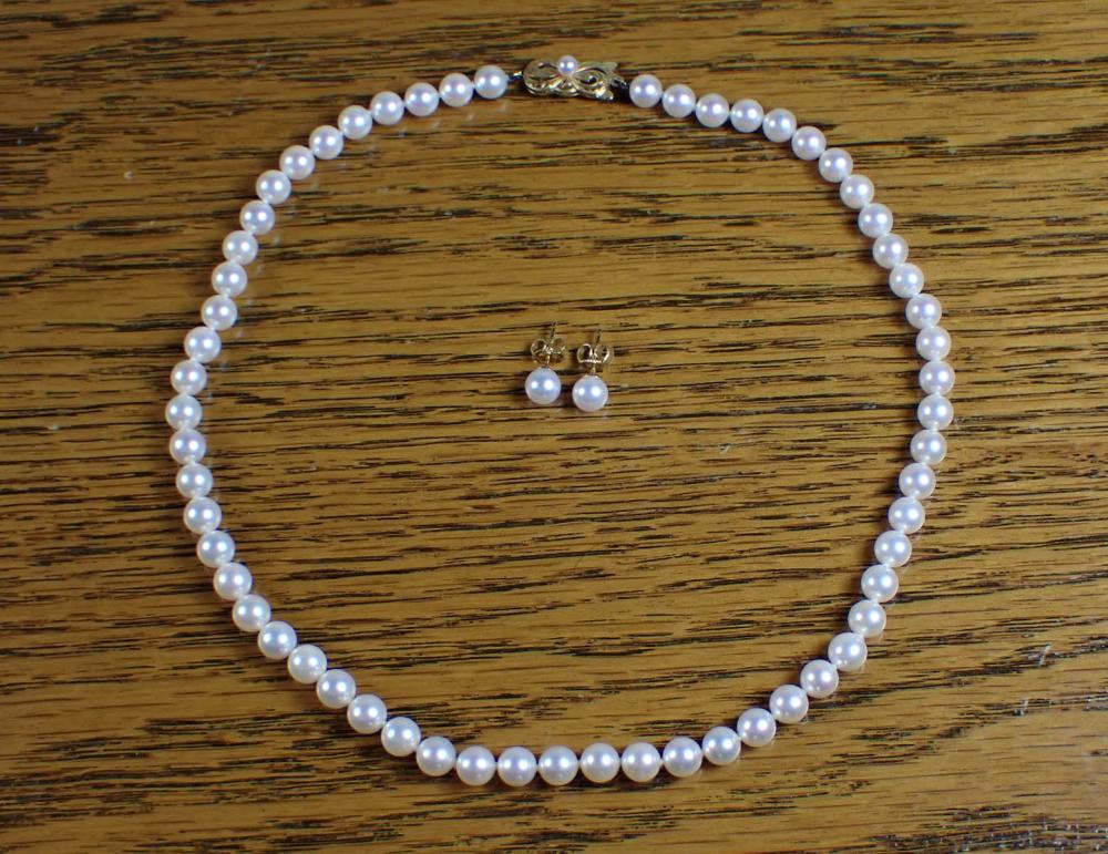 Appraisal: JAPANESE MIKIMOTO AKOYA PEARL NECKLACE AND EAR STUDS including a