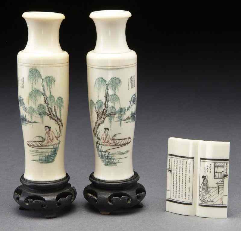 Appraisal: Pcs Chinese polychrome carved ivory including International buyers should note