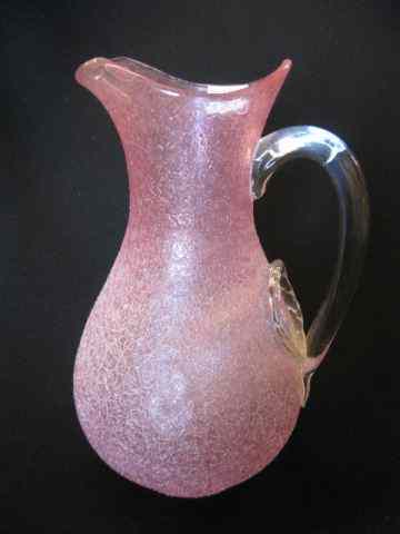 Appraisal: Victorian Cranberry Overshot Art Glass Pitcher rare ice compartment light