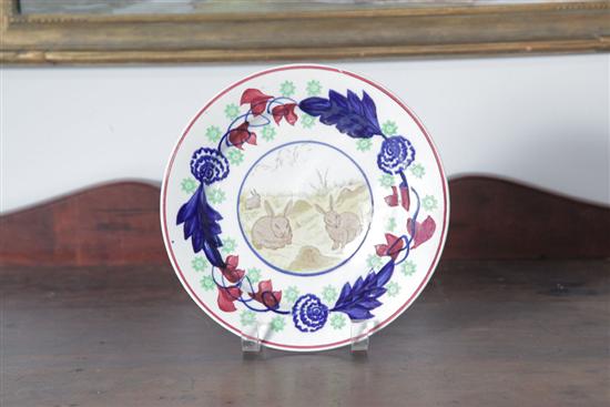 Appraisal: STICK SPATTER RABBIT PLATE Having a central transfer print depicting