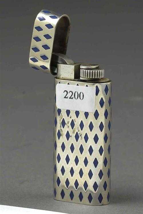 Appraisal: LIGHTER CARTIER Silver Gas lighter with blue enamelled lozenge pattern