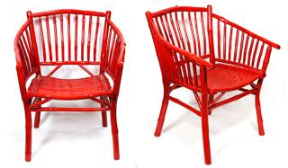 Appraisal: Pair of Moderne red lacquer armchairs Pair of Moderne red