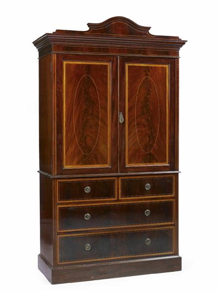 Appraisal: An Edwardian mahogany and satinwood crossbanded linen press inlaid with