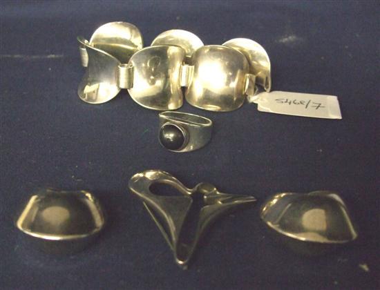 Appraisal: Georg Jensen silver bracelet pair of earrings abstract brooch and