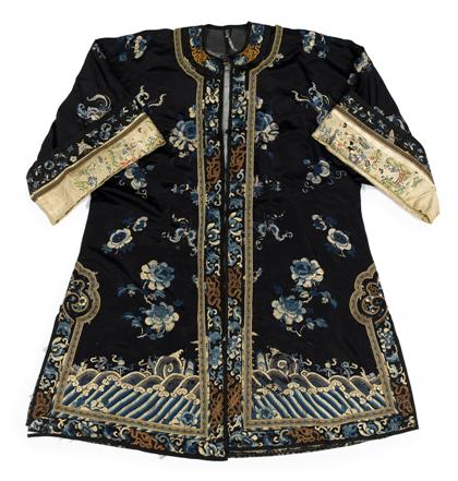 Appraisal: Chinese Blue silk embroidered robe th th century Of deep