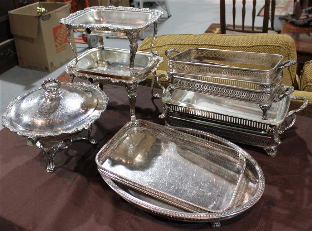 Appraisal: GROUP OF PLATED FRAMES AND PYREX DISHES TIERED DISHES AND