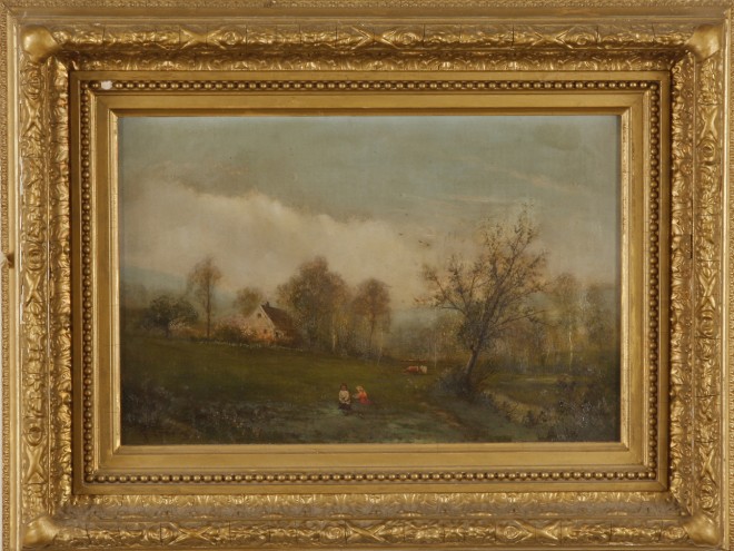 Appraisal: Landscape with figures x oil on canvas SLL F Spang