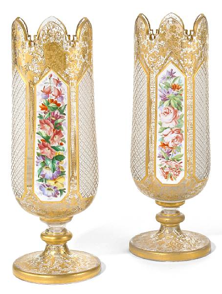 Appraisal: A pair of Bohemian enameled and gilt overlay clear glass