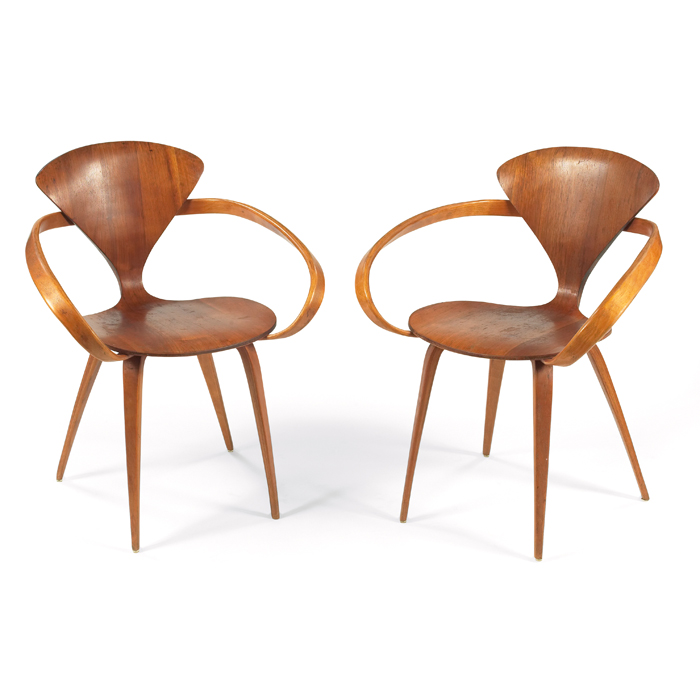 Appraisal: Norman Cherner armchairs pair by Plycraft s walnut with birch