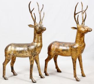 Appraisal: CHINESE GILT BRONZE DEER SCULPTURES PAIR CHINESE GILT BRONZE DEER