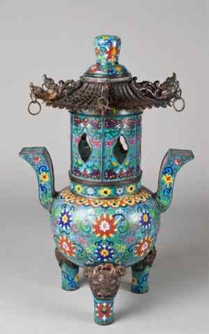 Appraisal: A Fine Massive Chinese Qing Cloisonne CenserThe body finely enameled