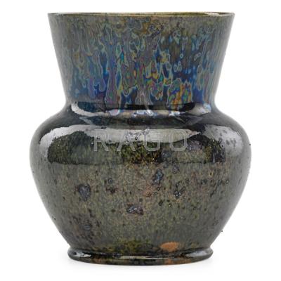 Appraisal: GEORGE OHR - Large flared vessel green ochre and gunmetal