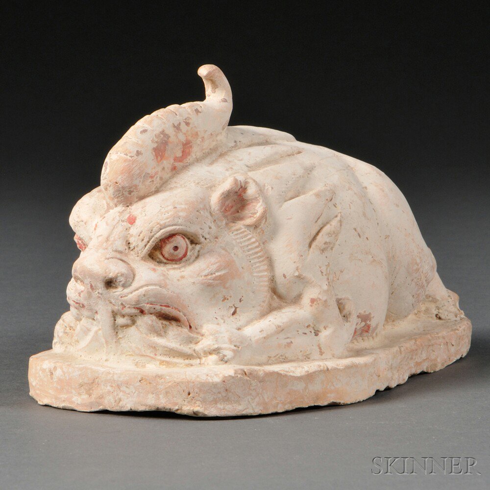 Appraisal: Ceramic Pixiu Figurine China a single-horned reclining Pixiu with a