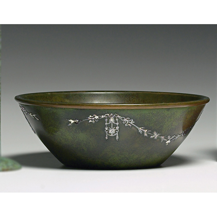 Appraisal: Heintz bowl sterling on bronze applied garland design original green