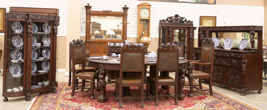 Appraisal: A magnificent piece antique mahogany figural carved Dining Room Set