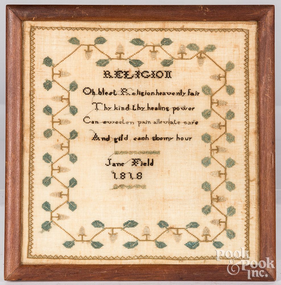 Appraisal: Needlework sampler verse dated Needlework sampler verse dated wrought by