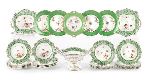 Appraisal: An English porcelain part dessert service th century Comprising fourteen