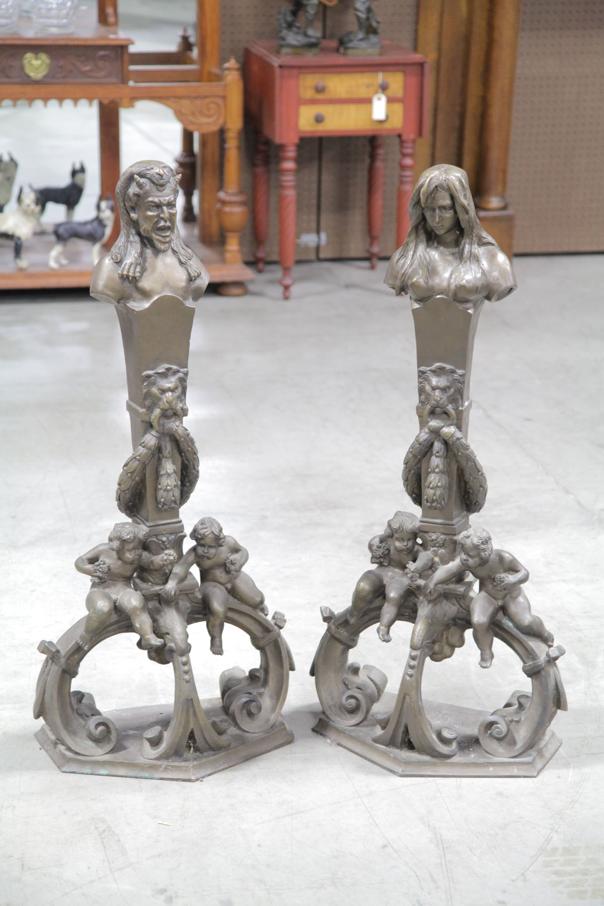 Appraisal: PAIR OF FIREPLACE ACCENTS European early th century Spelter figures