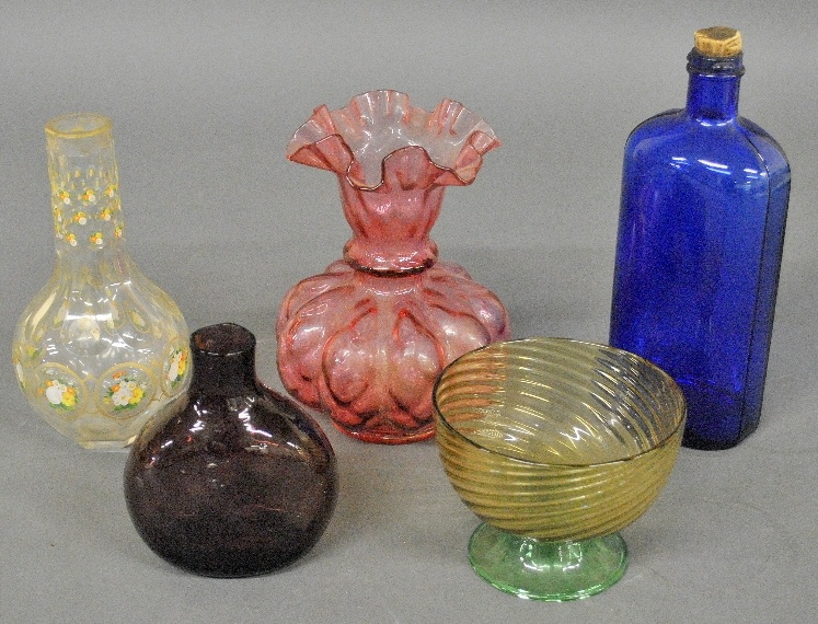 Appraisal: - Five pieces colored glass to incl an amethyst vase