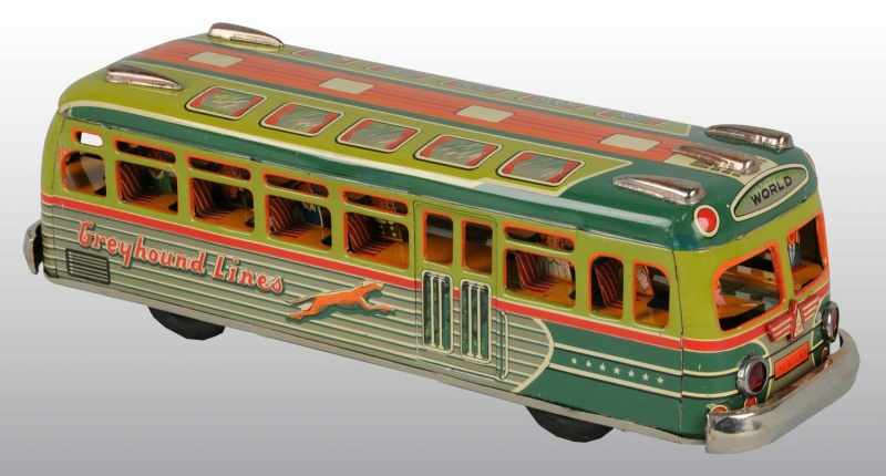 Appraisal: Tin Litho Greyhound Lines Bus Friction Toy Description Japanese Working