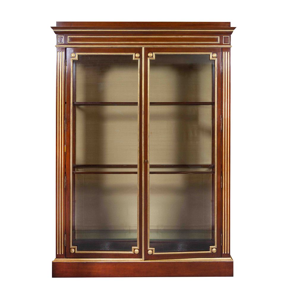 Appraisal: A Neoclassical Style Brass Inlaid Mahogany Vitrine Cabinet A Neoclassical