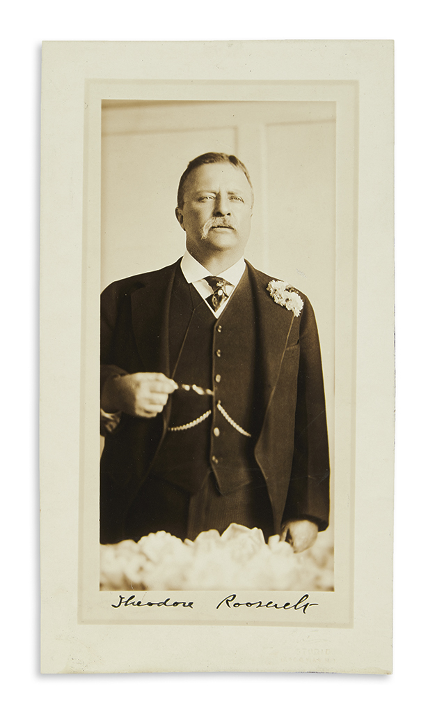 Appraisal: ROOSEVELT THEODORE Photograph Signed half-length standing portrait by White showing