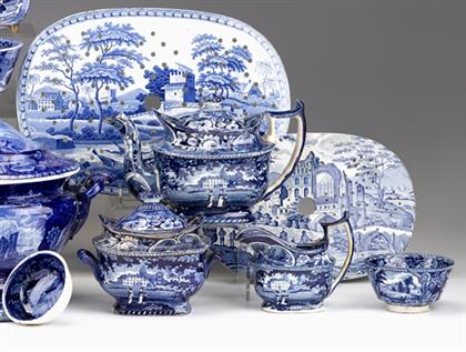 Appraisal: Staffordshire blue transfer-printed tea wares circa A teapot covered sugar