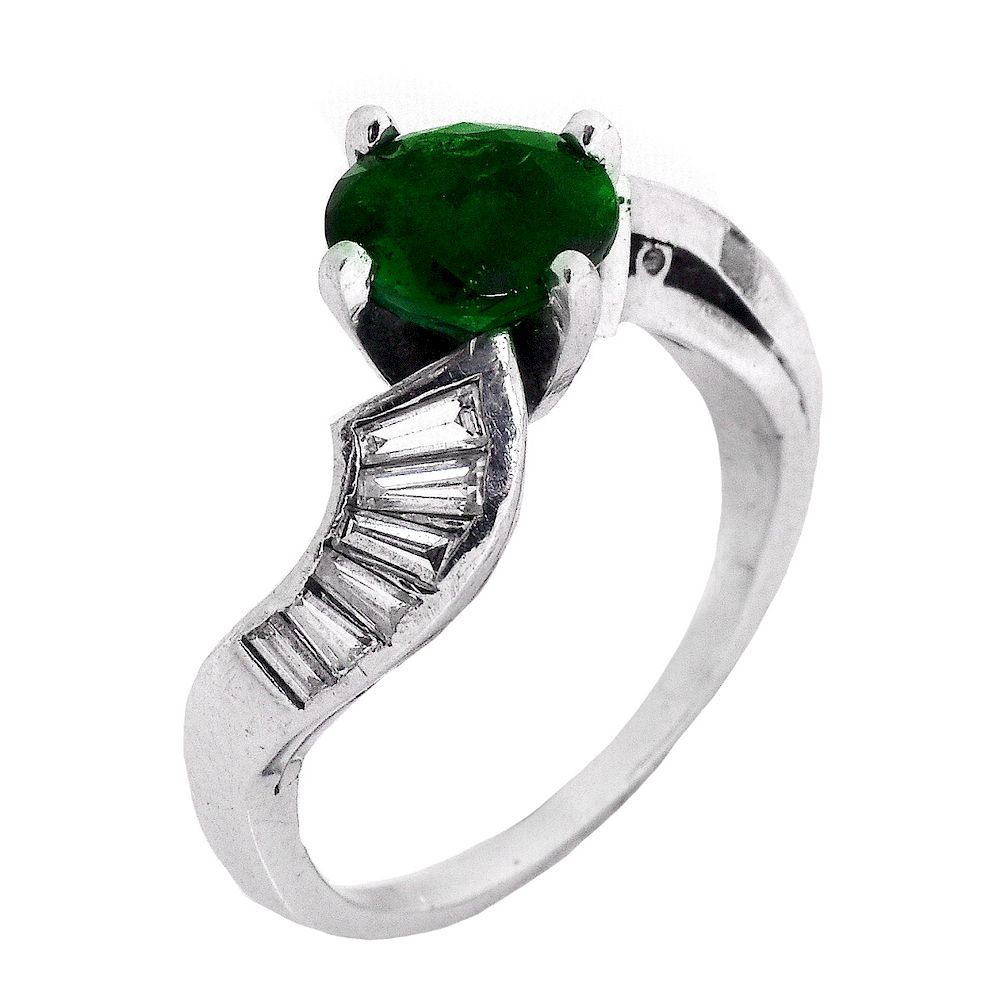 Appraisal: Vintage Emerald Diamond and Platinum Ring Vintage Circa s Approx