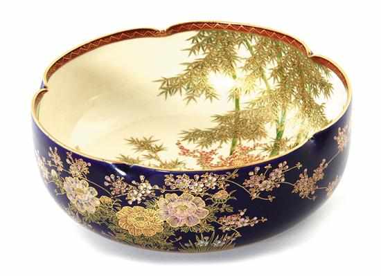 Appraisal: Japanese Satsuma centerbowl signed Meiji period scalloped rim centering extensive