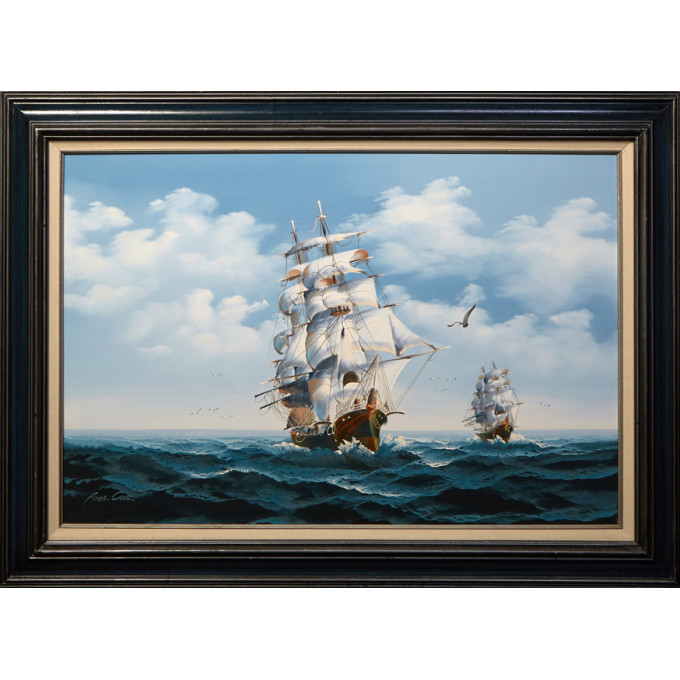 Appraisal: Amos Carter Ships at Sea th c oil on canvas