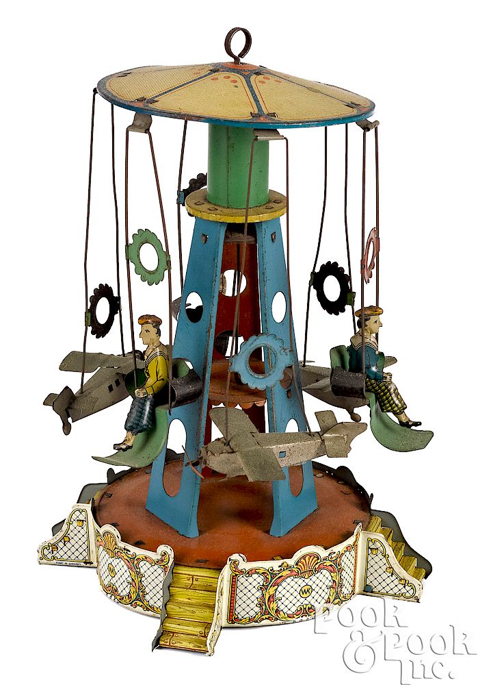 Appraisal: Wilhelm Krauss airplane carousel steam toy Wilhelm Krauss lithographed tin