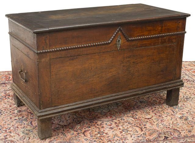 Appraisal: Rustic French coffer trunk early th c rectangular top on