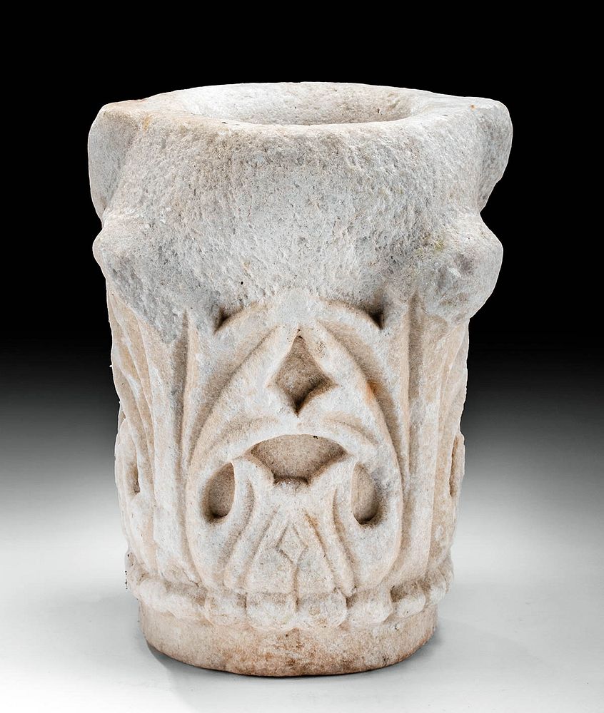 Appraisal: Byzantine Marble Mortar with Botanical Design Roman Late Imperial to