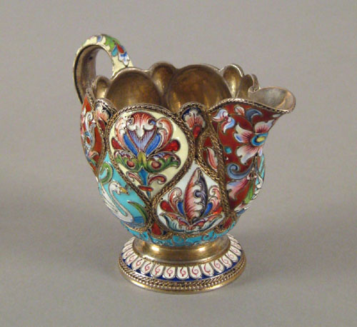 Appraisal: Russian silver gilt and enamel creamer ca with the maker's