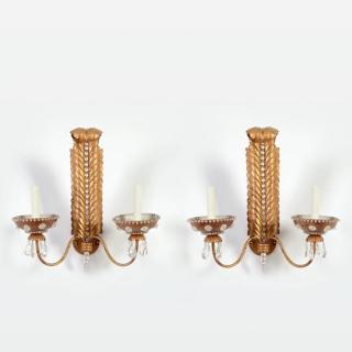 Appraisal: Pair Italian gilt metal plume sconces th c back-lit Prince-of-Wales