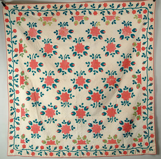 Appraisal: MID TH CENTURY APPLIQUE QUILT Featuring large red and dark