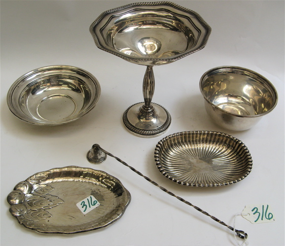 Appraisal: GROUP OF SIX ARTICLES OF STERLING SILVER compote with beaded