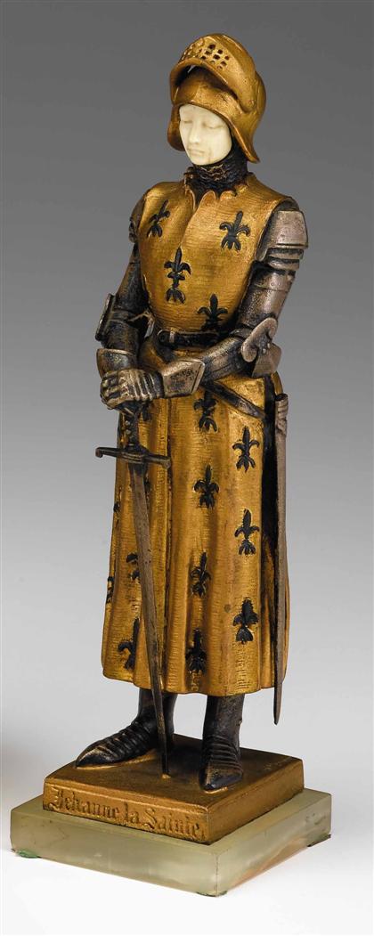 Appraisal: Continental patinated and painted metal figure saint joan Modeled as