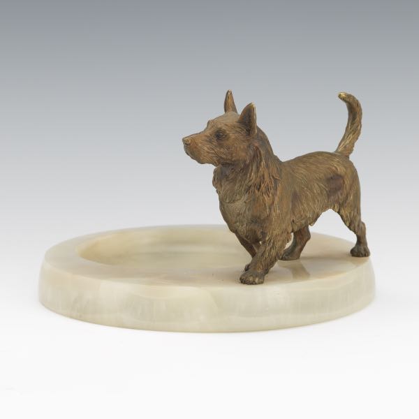 Appraisal: AUSTRIAN BRONZE TERRIER ASHTRAY x Austrian bronze dog figurine mounted