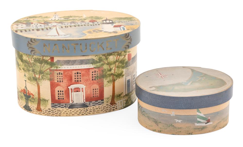 Appraisal: TWO BETTY MACLAREN BOXES WITH NANTUCKET-THEMED DECORATION TH CENTURY HEIGHTS