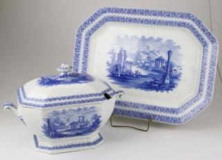 Appraisal: mid- th c light blue transferware decorated soup tureen and