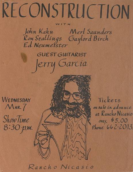 Appraisal: A Jerry Garcia-related flyer for a Reconstruction concert Rancho Nicasio