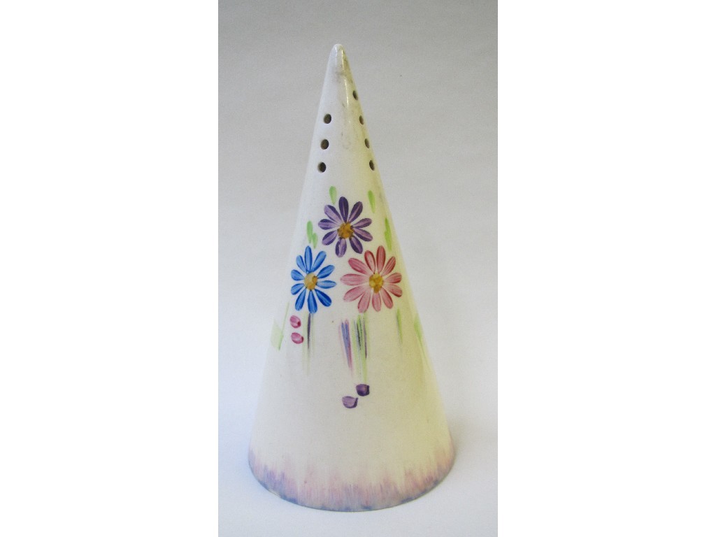 Appraisal: A Clarice Cliff conical sugar castor painted with flowerheads printed