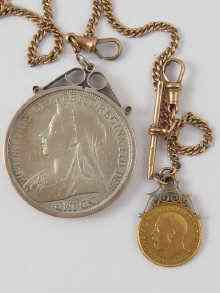 Appraisal: A sovereign mounted on a ct gold Albert chain together