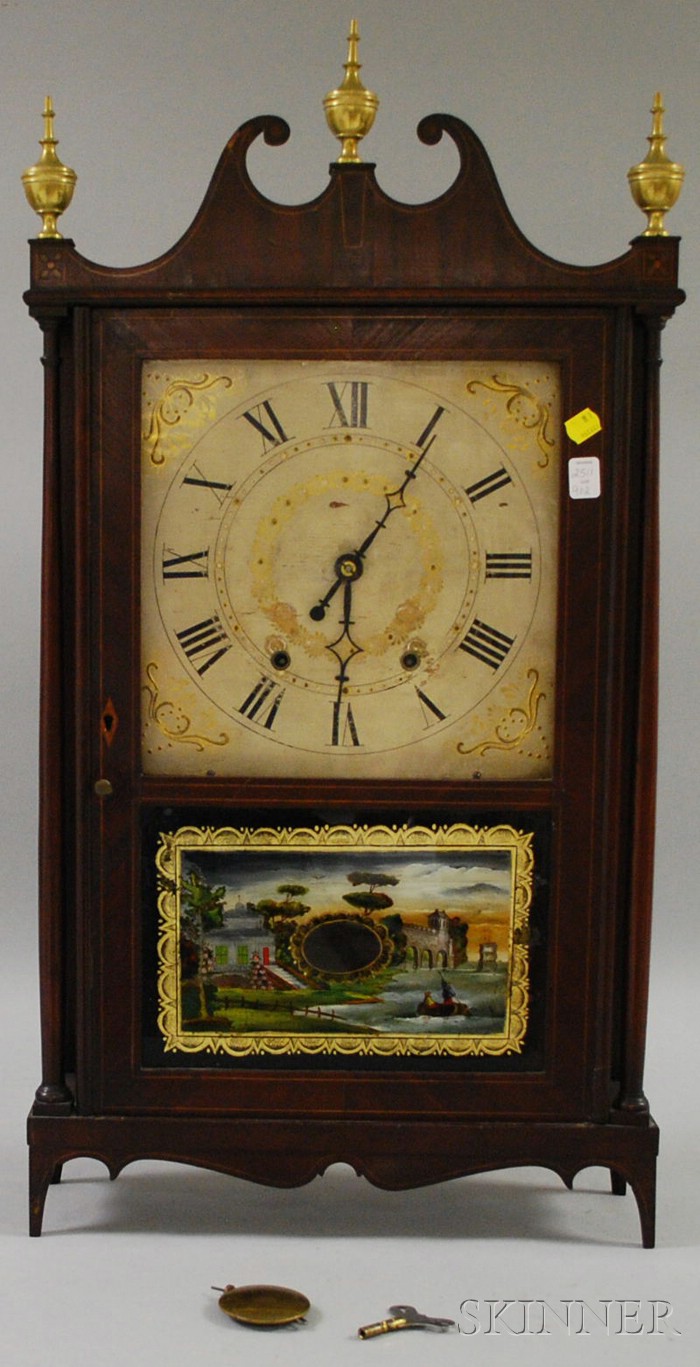 Appraisal: Mahogany Pillar and Scroll Shelf Clock by Ephraim Downes Bristol