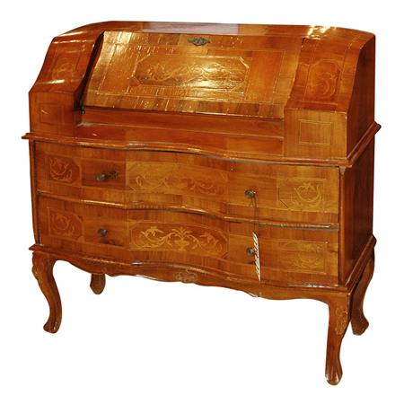 Appraisal: Continental Rococo Style Inlaid Walnut Slant Front Desk Estimate nbsp